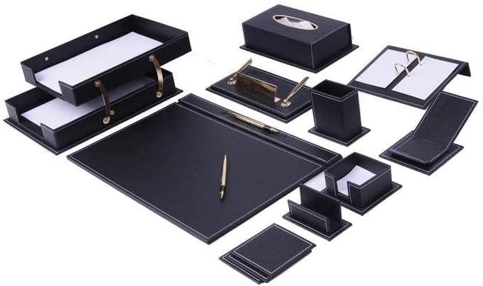 14-Piece Bonded Leather Desk Organizer Set Premium Home Office Accessories & Desktop Storage Supplies Black Zevon