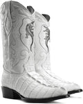Men's Exotic Caiman Alligator Crocodile Print Genuine Leather J-Toe Cowboy Western Boots Winterwhite Bone Zevon