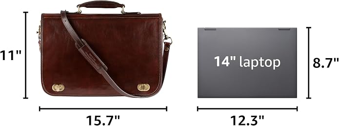Time Resistance Men's Full Grain Italian Leather Briefcase Messenger Laptop Bag with Gift Box Included Zevon