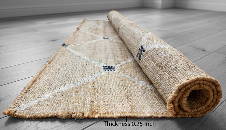 Handcrafted 9'x12' Rectangular Hand-Woven Jute Area Rug Premium Geometric Reversible Natural Fiber Farmhouse Carpet Zevon