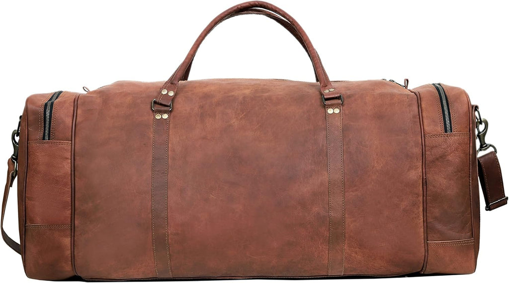 Handmade 30" Leather Duffle Bag for Men & Women Travel Weekender Overnight Gym Sports Cabin Carry-On Luggage Brown Zevon