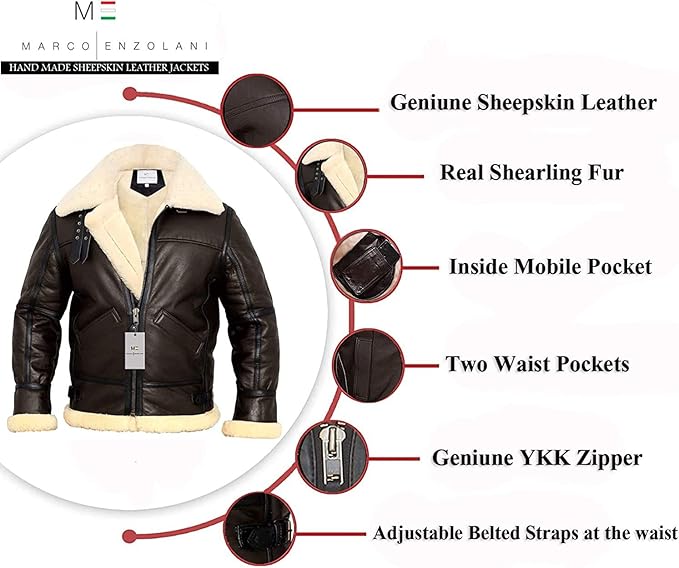 B3 Bomber Aviator Jacket Men's Real Shearling Heavyweight Leather Winter Flight Jacket Zevon