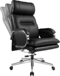 Modern High-Back Genuine Leather Executive Office Chair Ergonomic 90-150° Tilt Swivel Desk Chair 360lbs Capacity Black Zevon