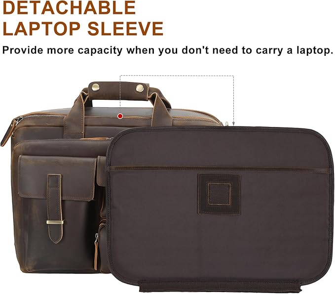 Men's Full Grain Leather 17-Inch Laptop Briefcase Business Travel Office Messenger Shoulder Bag Zevon