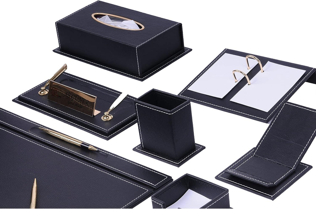 14-Piece Bonded Leather Desk Organizer Set Premium Home Office Accessories & Desktop Storage Supplies Black Zevon