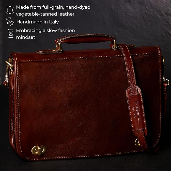 Time Resistance Men's Full Grain Italian Leather Briefcase Messenger Laptop Bag with Gift Box Included Zevon