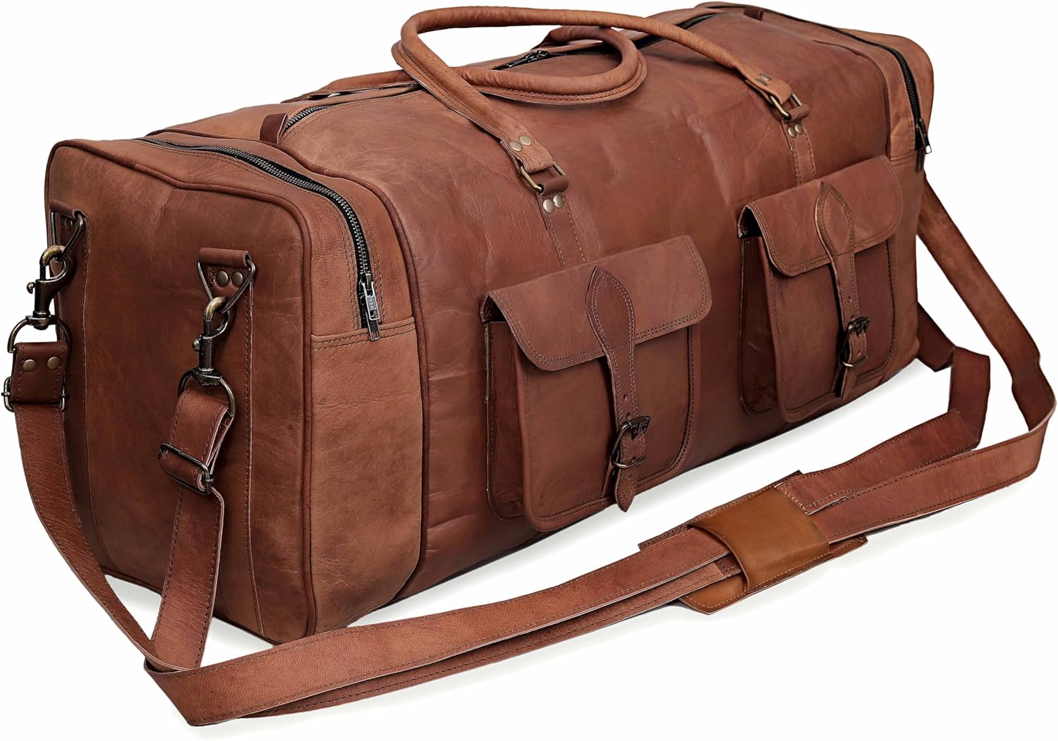 Handmade 30" Leather Duffle Bag for Men & Women Travel Weekender Overnight Gym Sports Cabin Carry-On Luggage Brown Zevon