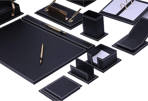 14-Piece Bonded Leather Desk Organizer Set Premium Home Office Accessories & Desktop Storage Supplies Black Zevon