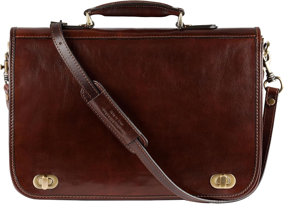 Time Resistance Men's Full Grain Italian Leather Briefcase Messenger Laptop Bag with Gift Box Included Zevon