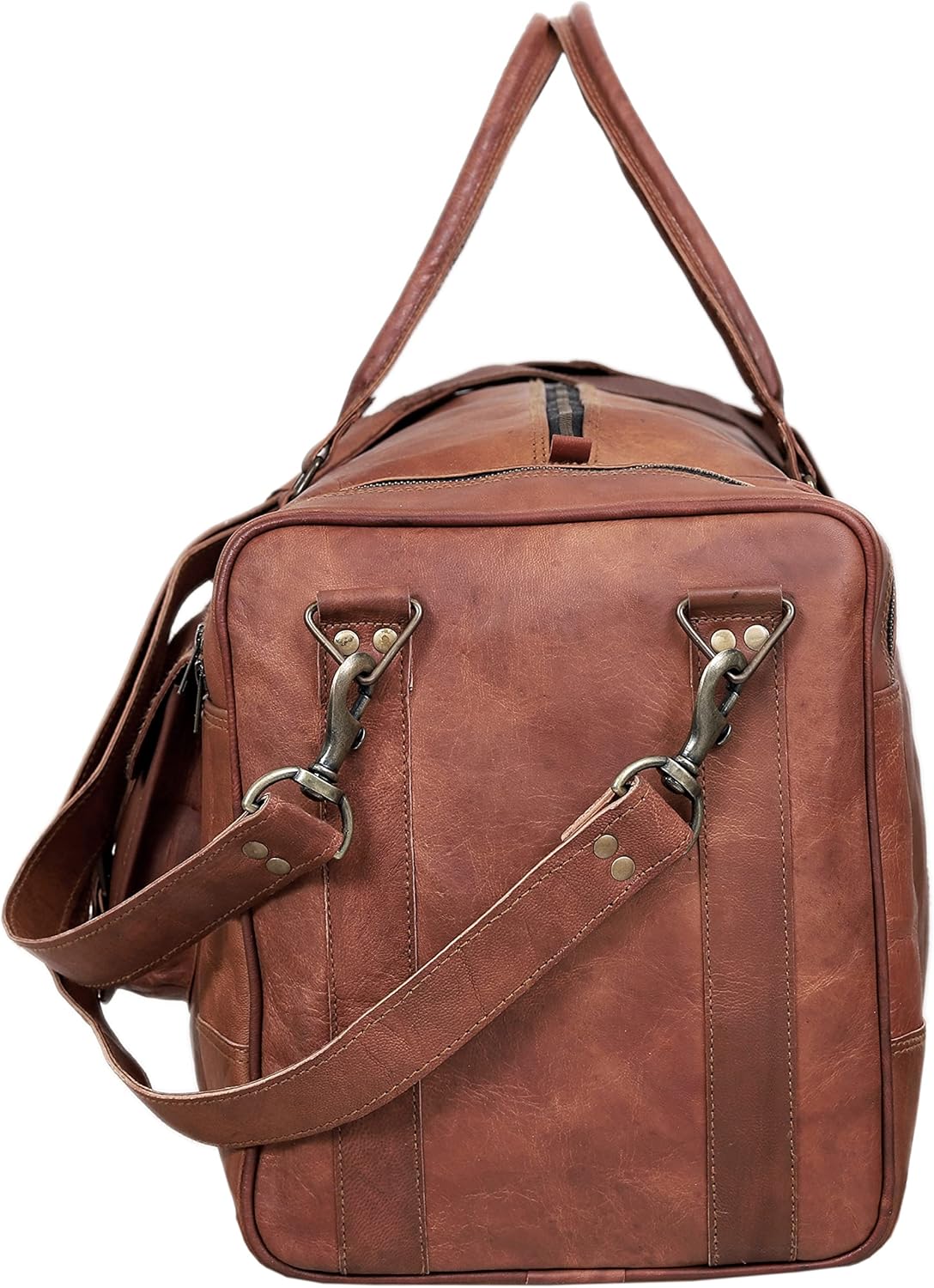 Handmade 30" Leather Duffle Bag for Men & Women Travel Weekender Overnight Gym Sports Cabin Carry-On Luggage Brown Zevon