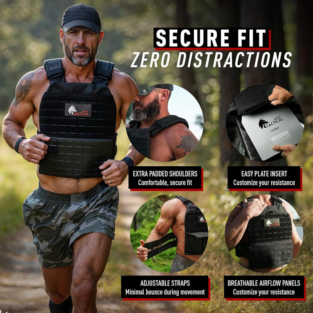 Wolf Tactical Adjustable Weighted Vest for Men & Women Rucking Workout CrossFit Strength Training Fitness Weight Vest Zevon