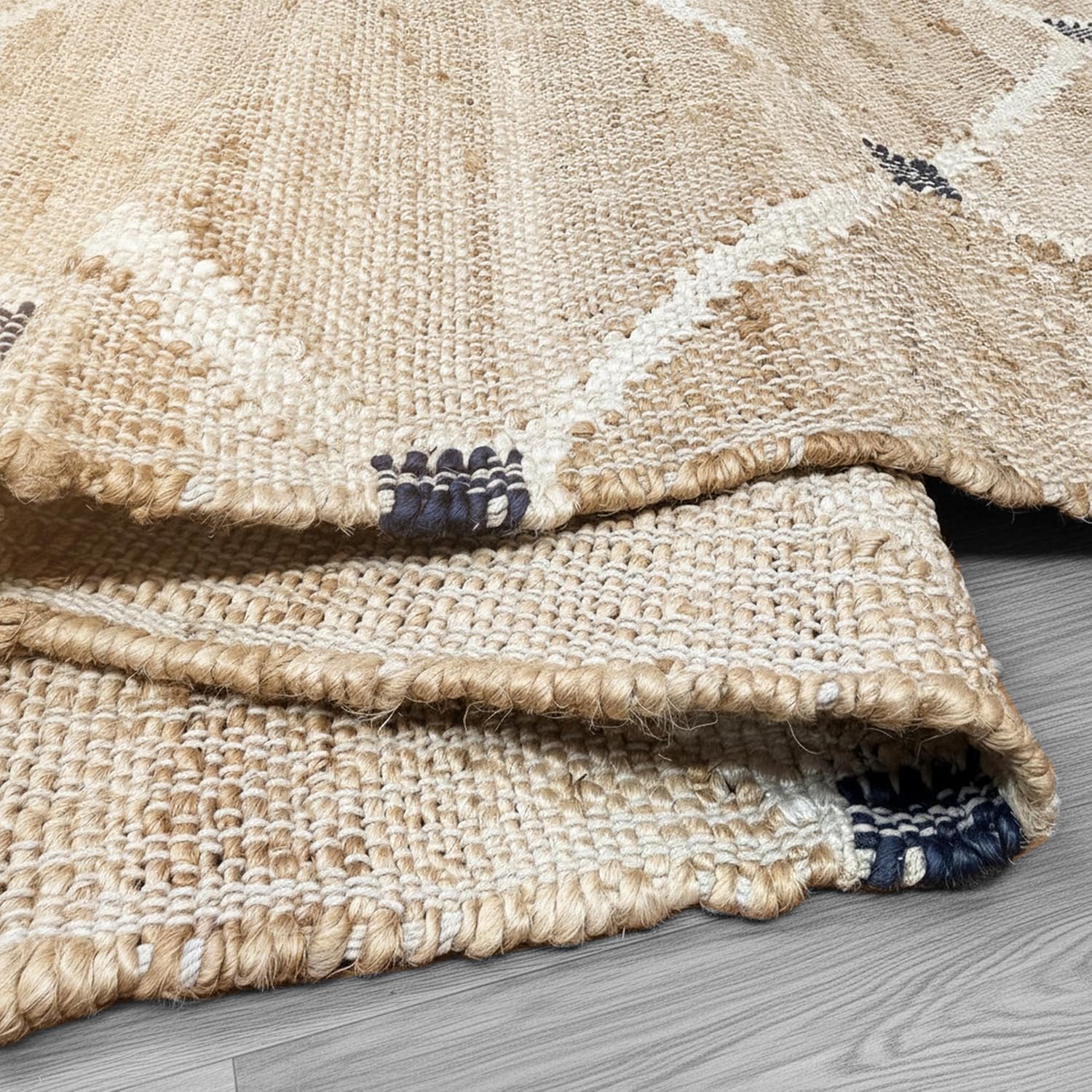 Handcrafted 9'x12' Rectangular Hand-Woven Jute Area Rug Premium Geometric Reversible Natural Fiber Farmhouse Carpet Zevon