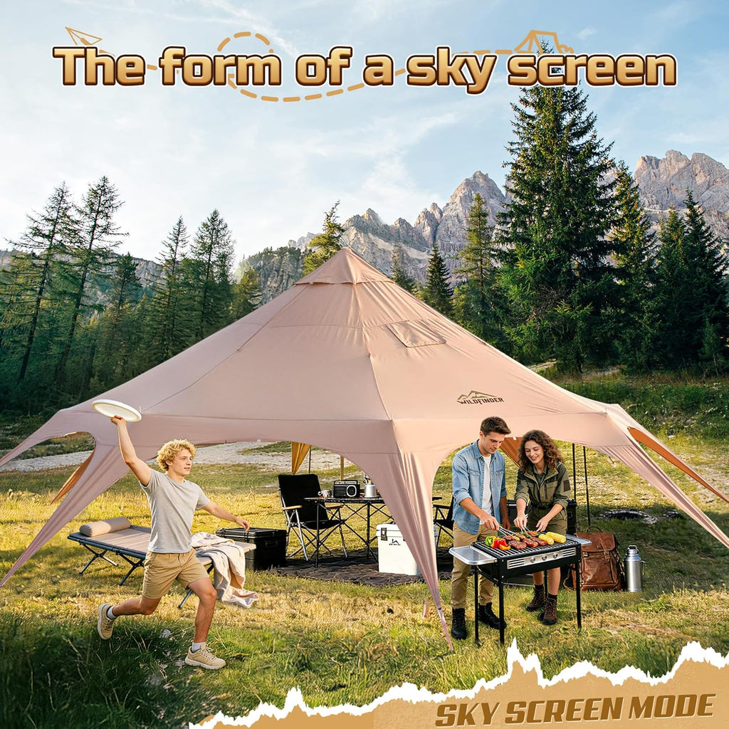 WildFinder 16.5ft Canvas Bell Tent 4-Season Waterproof Glamping Yurt Tent with Stove Jack, 55" High Walls & Removable Floor Zevon