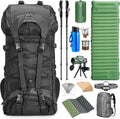 Premium Hiking & Camping Backpack Set Casual Outdoor Gear with Inflatable Sleeping Pad, Trekking Poles, Monocular & Water Filter Bottle Zevon